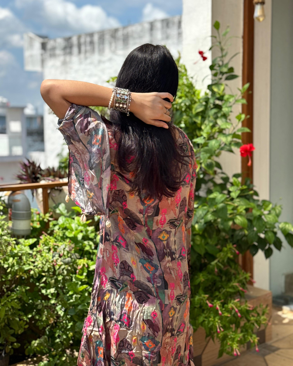 TANRAAYA Mulberry Printed Asymmetrical Kurta Set with Shells - Image 3