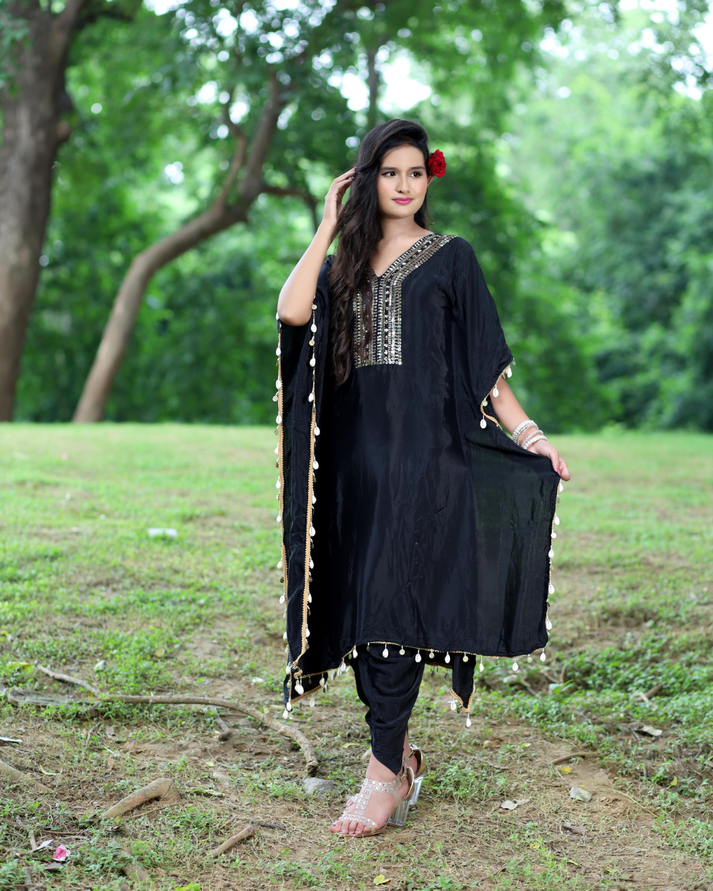 TANRAAYA Black Kaftaan Suit with Tulip Salwar - Image 4