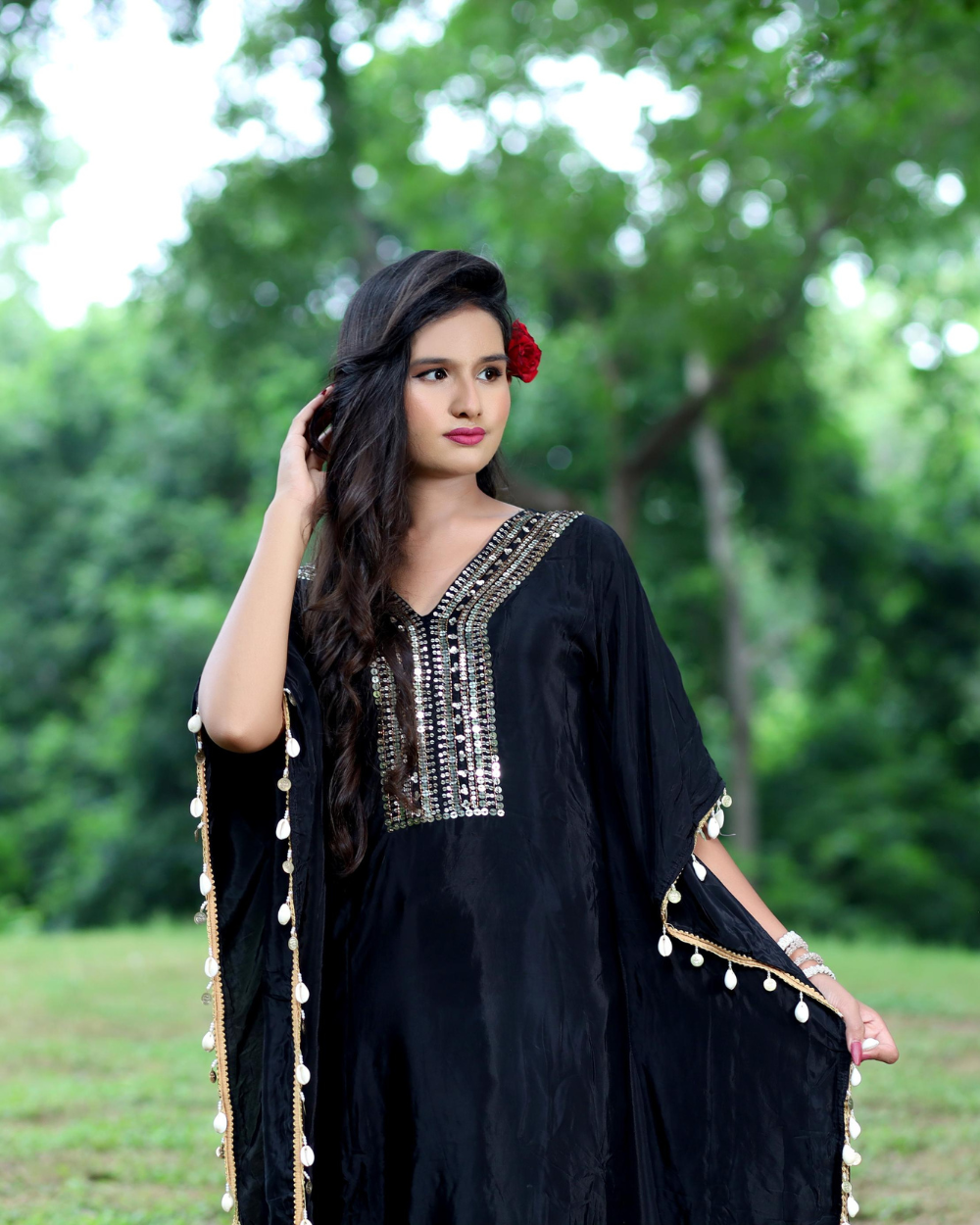 TANRAAYA Black Kaftaan Suit with Tulip Salwar - Image 3