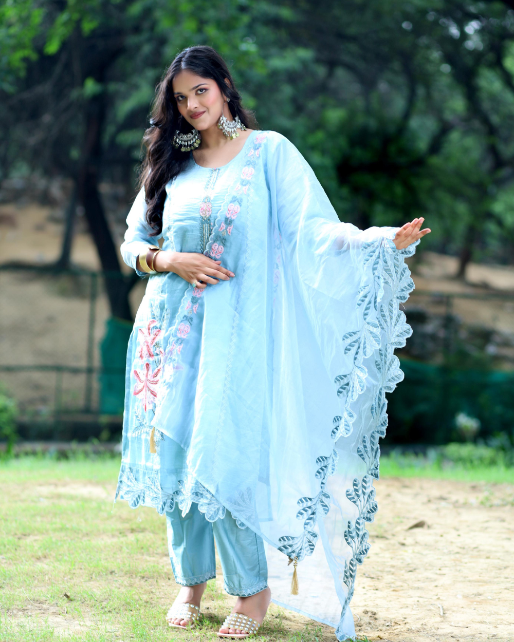 TANRAAYA Tissue Paper Silk Embroidery Kurti with Dupatta pant set - Image 4