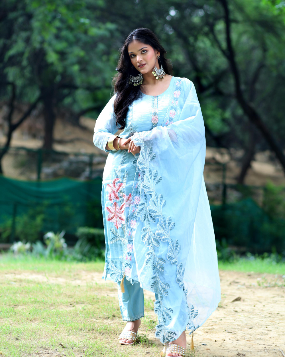 TANRAAYA Tissue Paper Silk Embroidery Kurti with Dupatta pant set - Image 3