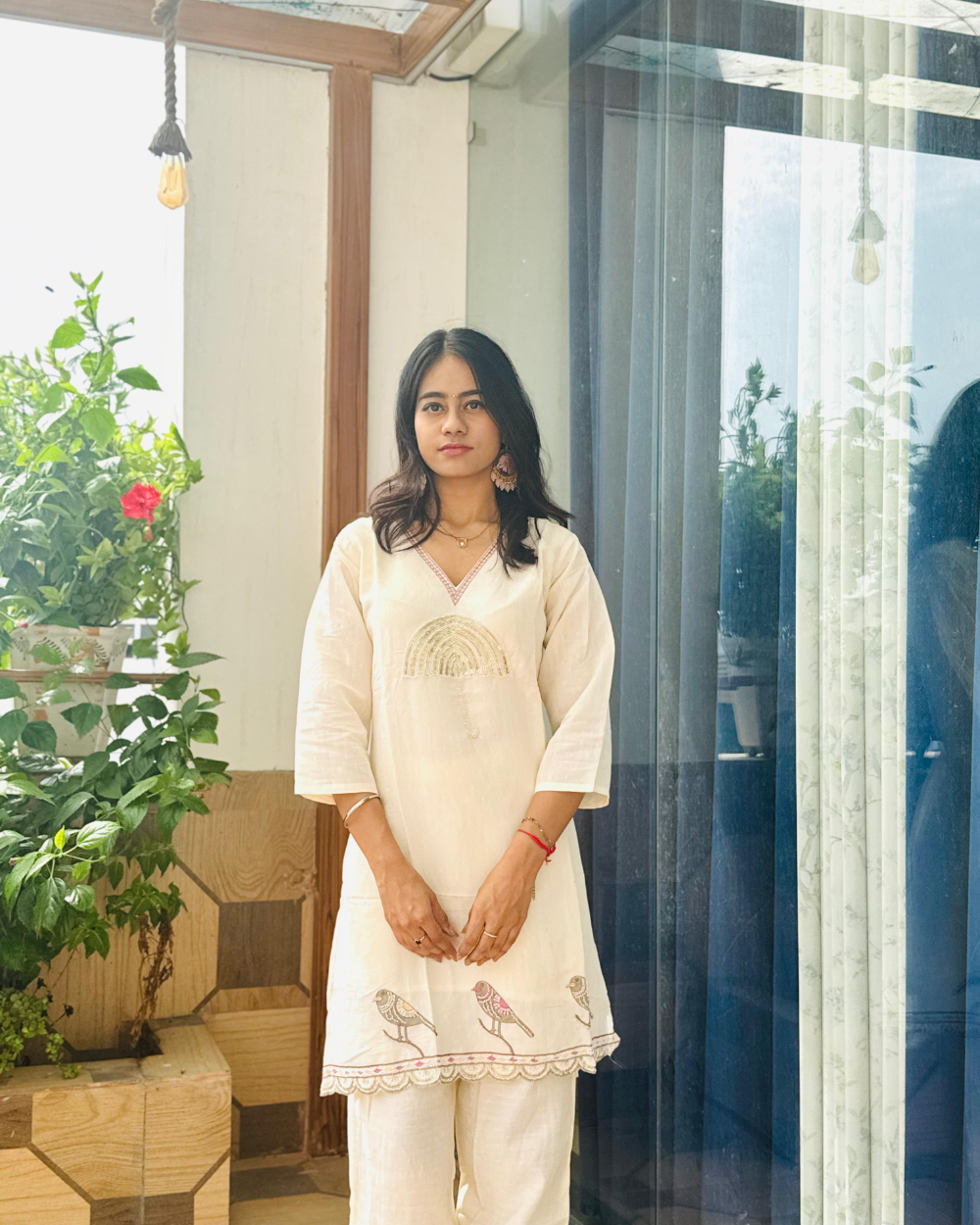 TANRAAYA Off White V neck Co-ord set - Image 5