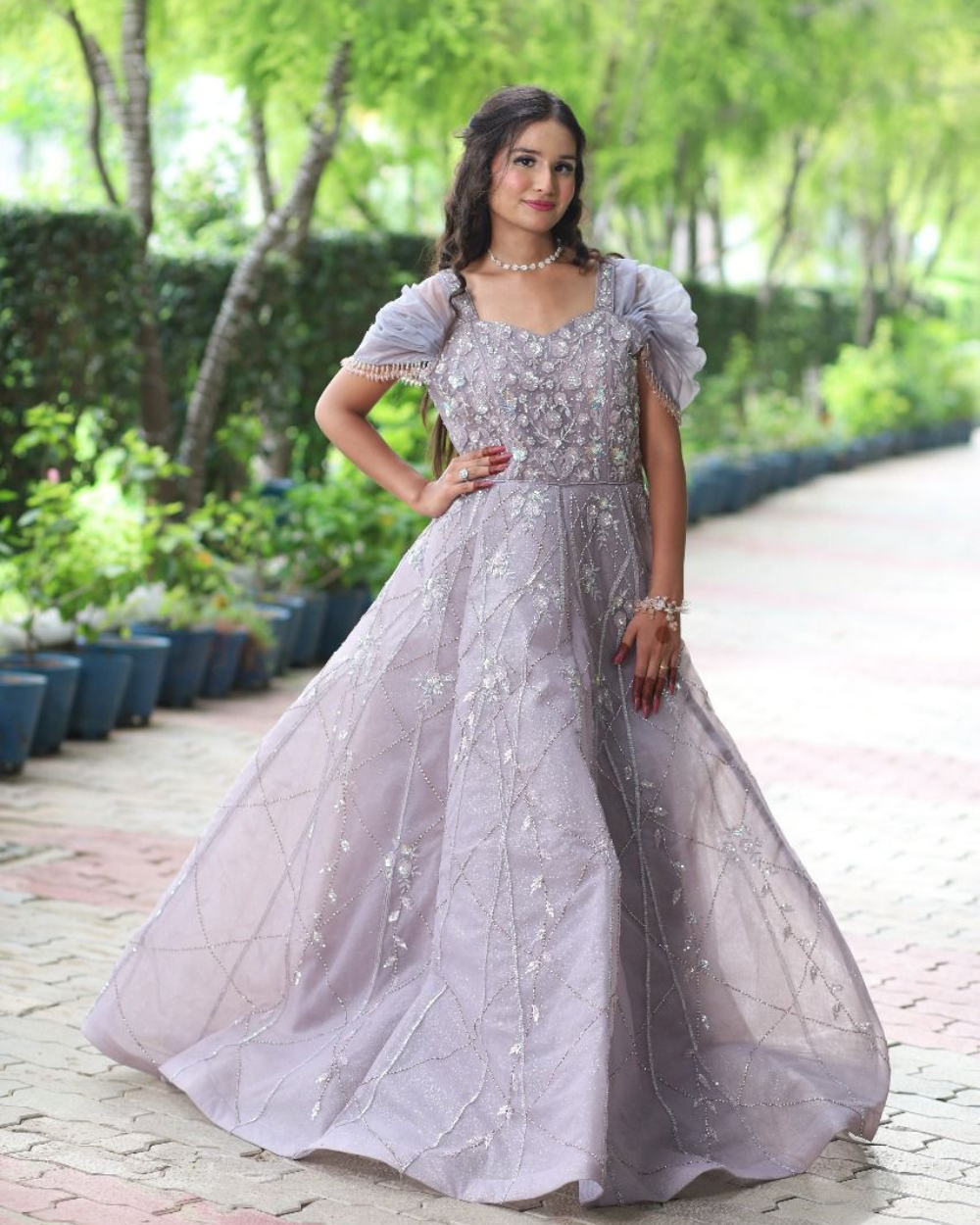 TANRAAYA Grey stone embroidered reception gown - Image 4