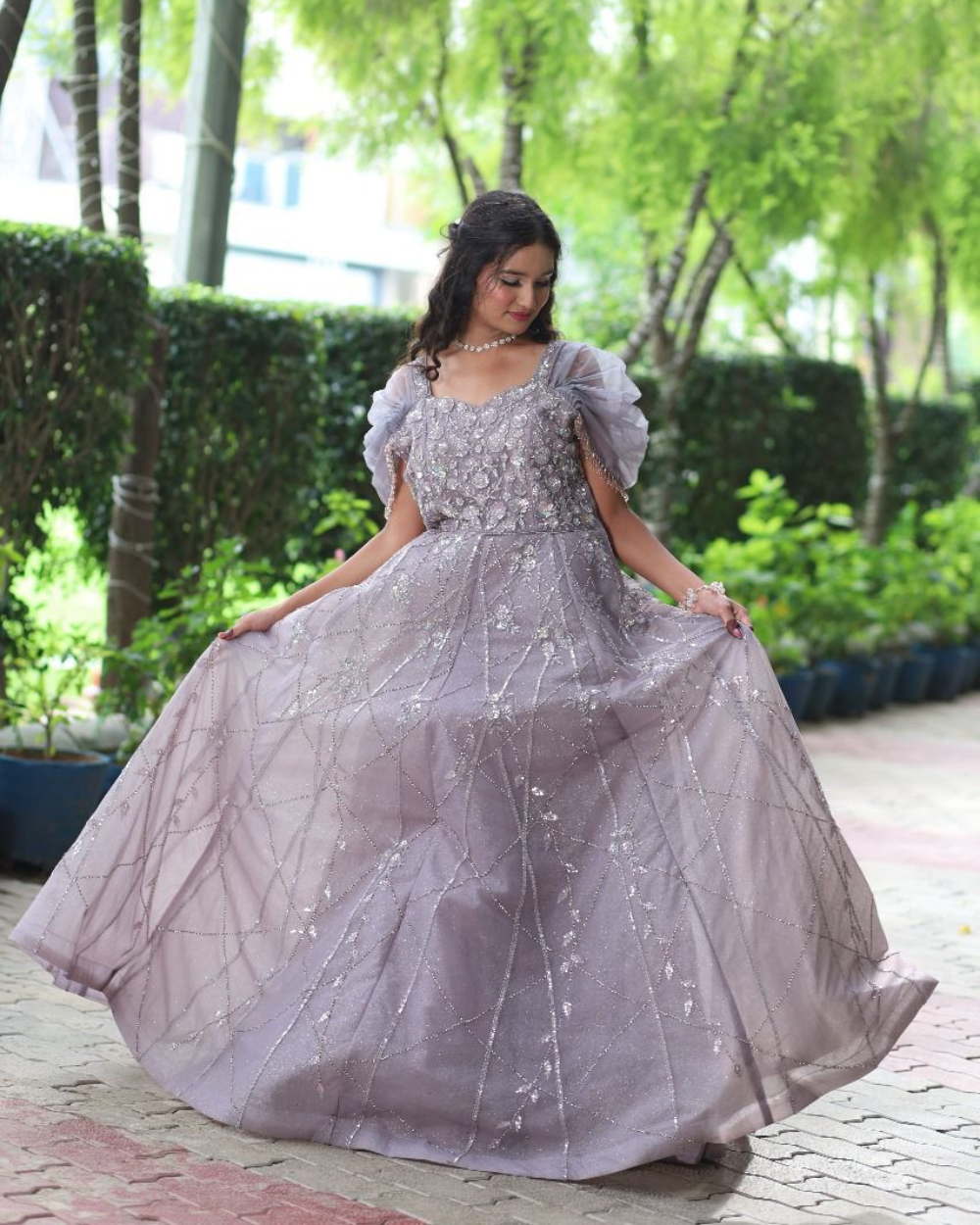 TANRAAYA Grey stone embroidered reception gown - Image 3