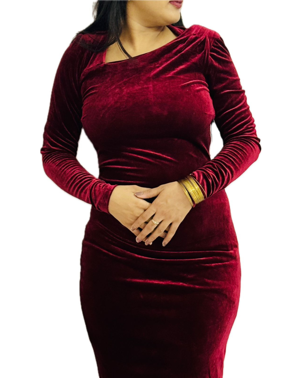 TANRAAYA Red Velvet Bodycon dress - Image 4