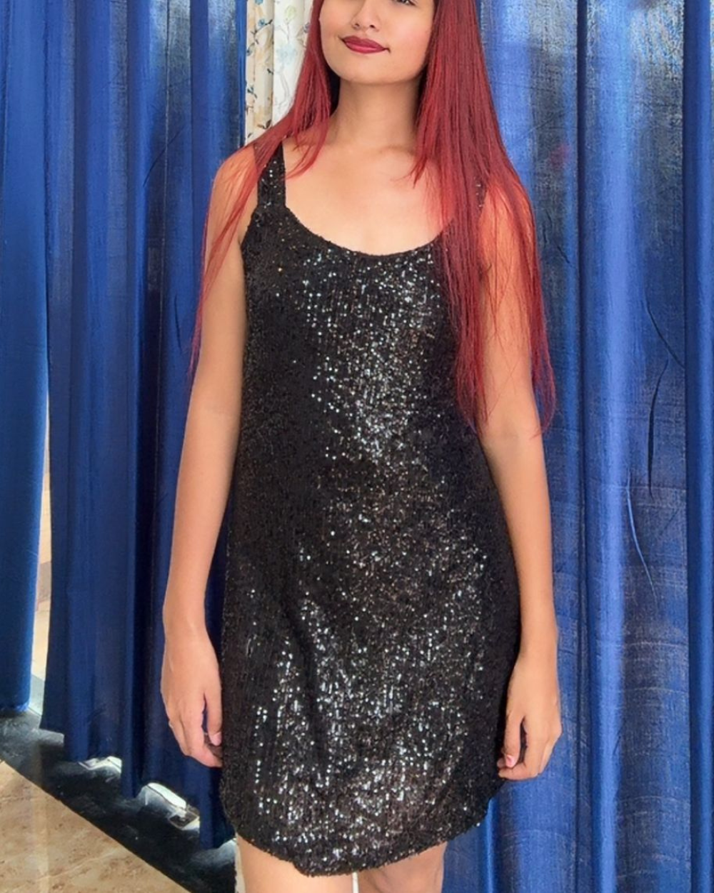 TANRAAYA BLACK SEQUINS SHORT DRESS - Image 5