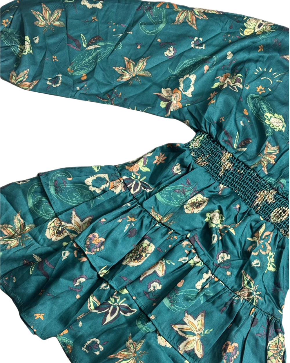 TANRAAYA Sea Green Floral Print Short Dress with V neck - Image 5